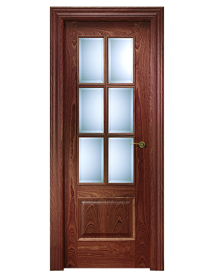 eleganckie drzwi z ciemnego drewna, drzwi fornirowane zdobione szkłem