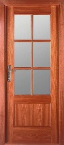 drzwi z drewna i szkła, drzwi fornirowane mahoń, drzwi mahoń i szkło
